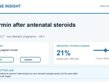 Hormone Insight visual abstract summarising metformin after antenatal steroids in non-diabetic pregnancy.
