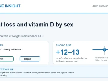 Hormone Insight visual abstract for weight loss and vitamin D changes in women and men with obesity