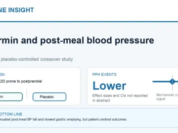Hormone Insight visual abstract for metformin, postprandial blood pressure, gastric emptying, and GLP-1 in type 2 diabetes