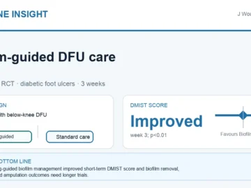 Hormone Insight visual abstract summarising biofilm-guided wound care for diabetic foot ulcers.