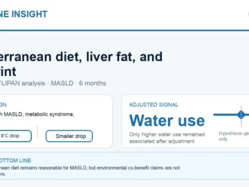 Hormone Insight visual abstract for Mediterranean diet, liver fat, MASLD, and environmental footprint