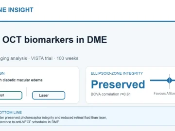 Hormone Insight visual abstract summarising VISTA OCT biomarkers in diabetic macular edema.